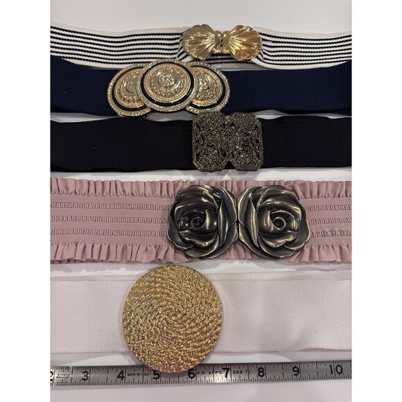 5 Vintage 80's 90's Womens Stretch Belts Wide Retro Glam Metal Lot Y2K - Picture 2 of 7